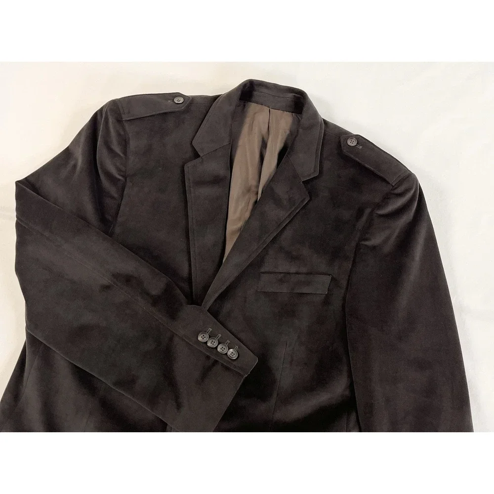 Vintage Y2K Murano Brown Velvet Blazer Sport Coat Jacket Epaulets Mens Large‎ L